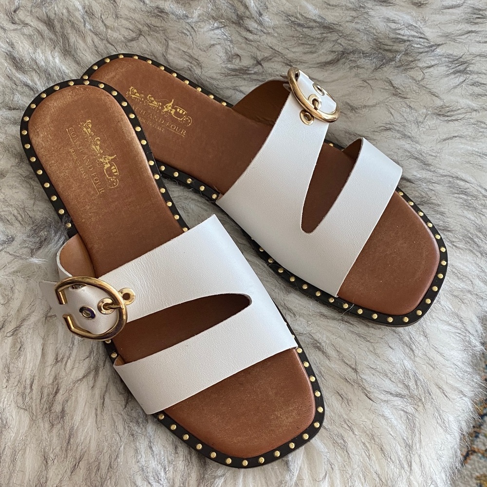 COACH and Four leather strappy White and Gold Slide Sandals - Picture 4 of 12